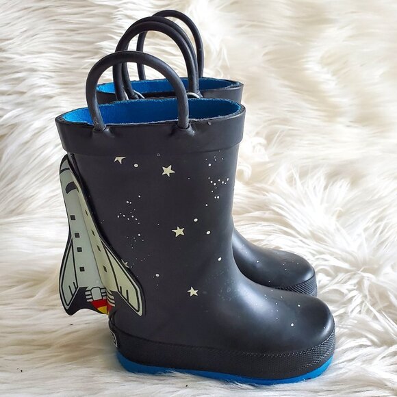 Carter's Kid's Black/Blue 4-D Space Rocket Waterproof Rain Boots SZ 4 - Picture 1 of 12